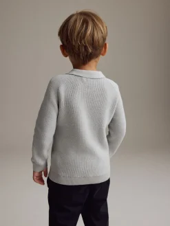 Online Next Gris clair - Manches longues Quarter Zip Knitted Polos (3mths-7yrs)