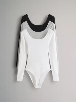 The Set Gris/noir/blanc - 3{Lot Manches longues nervurées Body