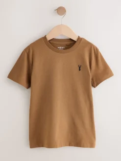 Best Next - T-shirt brodé Manches courtes Stag 4 Pack (3-16ans) Gris/Noir/Vert/Fauve Marron kaki