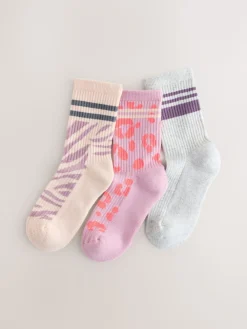 Clearance Next Imprimé animal - Lot de 3 paires de chaussettes côtelées à semelle rembourrée en coton majoritaire