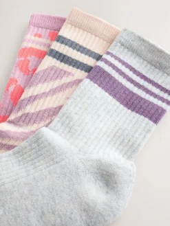 Clearance Next Imprimé animal - Lot de 3 paires de chaussettes côtelées à semelle rembourrée en coton majoritaire