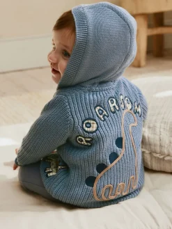 Best Next Imprimé dinosaures bleu marine brodé - Cardigan à capuche en maille bébé (0 mois-2 ans)