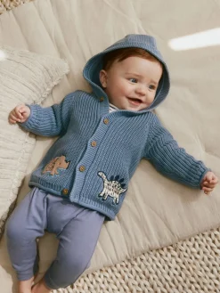Best Next Imprimé dinosaures bleu marine brodé - Cardigan à capuche en maille bébé (0 mois-2 ans)