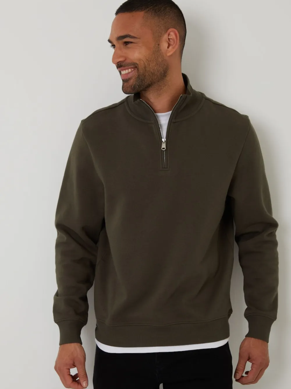 Online Threadbare kaki - Sweat Mock T-shirt Quarter Zip