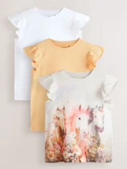 Clearance Next Licorne blanche - Lot de 3 t-shirts à manches volantées (3-16ans)
