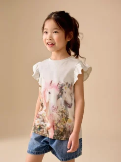 Clearance Next Licorne blanche - Lot de 3 t-shirts à manches volantées (3-16ans)