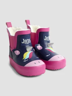 New Jojo Maman Bébé - Bottes de pluie courtes confortables à imprimé Licorne bleu marine/rose