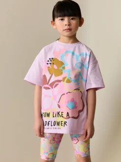 Clearance Next Lilas violet à fleurs - Ensemble t-shirt et short cycliste (3-16ans)