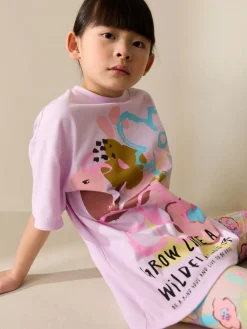 Clearance Next Lilas violet à fleurs - Ensemble t-shirt et short cycliste (3-16ans)