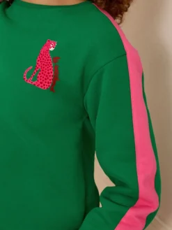 Clearance Love & Roses - Sweat en jersey à col ras du cou Léopard vert à rayures roses