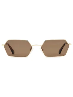 Prive Revaux Lunettes de soleil géométriques rectangulaires , couleur or et havane
