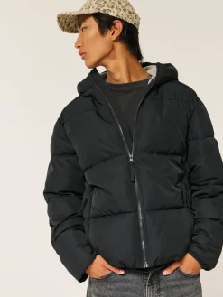 Hollister Manteau Core Puffer noir avec doublure contrastante|Homme Manteaux Et Vestes