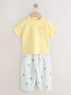 New Next Marguerite jaune - Ensemble haut à manches courtes et pantalon barillet (3mois-7ans)