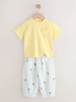 New Next Marguerite jaune - Ensemble haut à manches courtes et pantalon barillet (3mois-7ans)