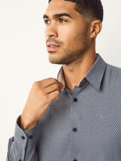 Hot Next - Chemise élégante en coton riche texturée marine