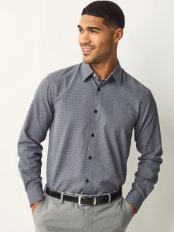 Hot Next - Chemise élégante en coton riche texturée marine