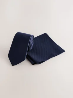 New Next - Ensemble cravate et pochette texturées marine