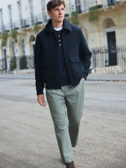 Sale Next marine - Veste en sergé de laine mélangée à col en peau lainée