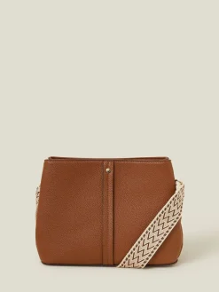 Online Accessorize Marron - Faux Leather Webbing Strap Sac à bandoulière