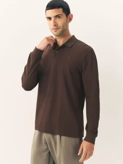 Sale Next - Ajustement régulier - Polo à manches longues en piqué Marron
