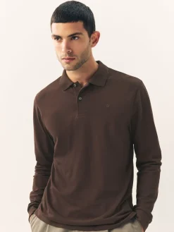 Sale Next - Ajustement régulier - Polo à manches longues en piqué Marron