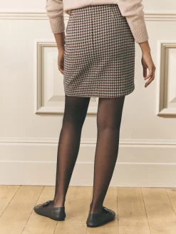 Best Laura Ashley Marron - Jupe courte à carreaux Dogtooth en laine