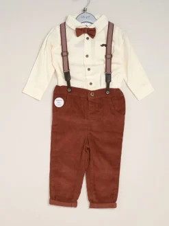 Little Gent - nœud papillon en velours côtelé avec nœud papillon et pantalon avec bretelles| Chemises