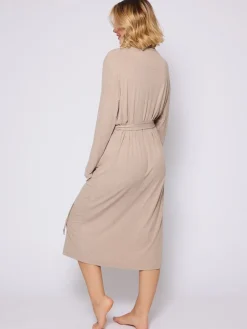 Loungeable Marron - Robe de chambre kimono côtelée|Femme Robes De Chambre
