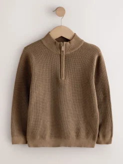 Best Next Marron chocolat - Pulls à encolure zippée texturé en maille (3-16ans)