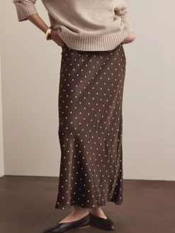 Best Next Marron chocolat/Cream à pois - Jupe Midi Satin