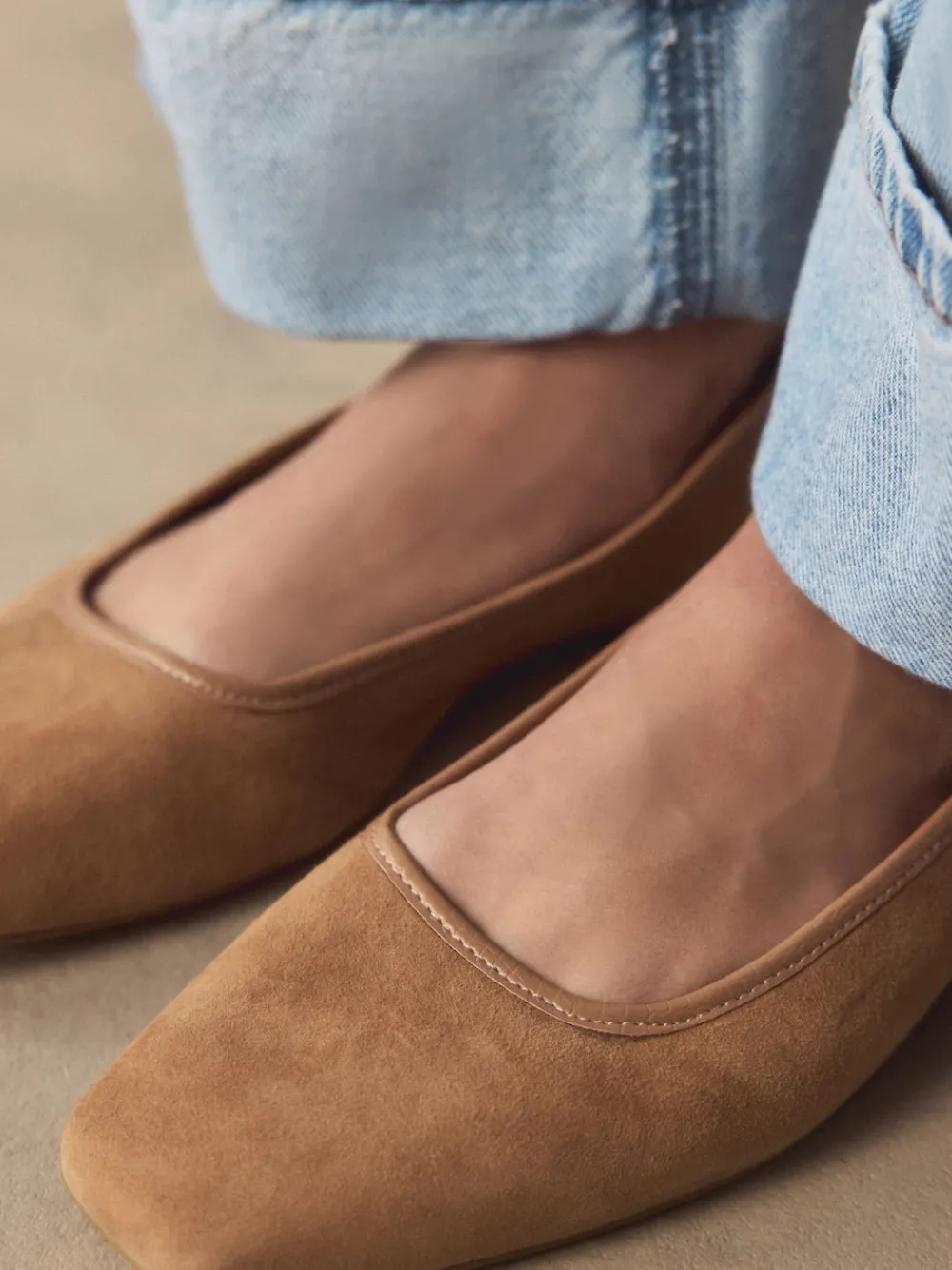 Best Next Marron fauve - Ballerines Forever Comfort® en cuir à bout carré