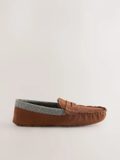 Best Next Marron fauve - Chaussons mocassins Signature en daim avec bordure en tissu