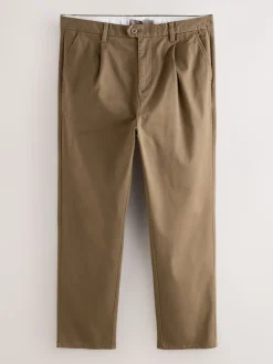 Online Next Marron fauve - Pantalons chinos extensibles plissés simples