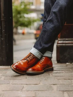 Base London Marron fauve brûlé - Bristol Brogue Boot|Homme Bottes|Chaussures Habillées