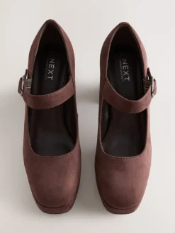 Best Next Microfibre marron chocolat - Chaussures Forever Comfort® Brogue Mary Jane à talons carrés