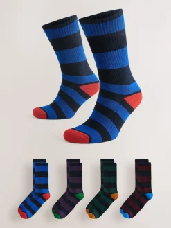 Sale Next Motif à rayures riche bleu/vert/rouge - Lot de 4 chaussettes de sport