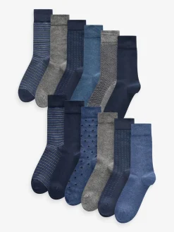Sale Next Motif Bleu/Gris bleu marine - Lot de 12 - Chaussettes riches en coton pour homme