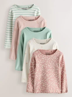 Clearance Next - Lot de 5 hauts à manches longues en côte (3mois -7ans) neutre