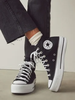 Hot Converse Noir - Baskets montante pâle à plateformes élévatrices