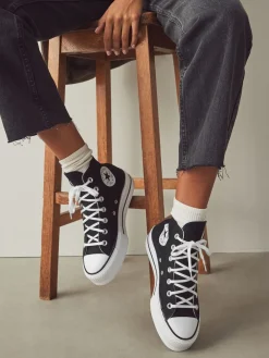 Hot Converse Noir - Baskets montante pâle à plateformes élévatrices
