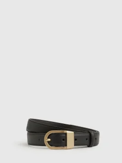 Reiss Noir - Ceinture en cuir à boucle incurvée Hazel|Femme Ceintures