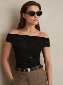 Reiss Noir - Ceinture en cuir à boucle incurvée Hazel|Femme Ceintures