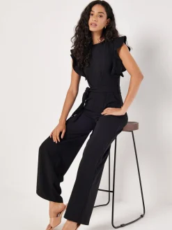 Apricot Noir - Combinaison à manches volantées et plis|Femme Combi-Pantalons Et Combishorts