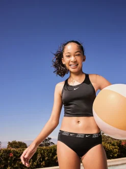 Online Nike Noir - Ensemble bikini mi-long à dos croisé avec bande logo