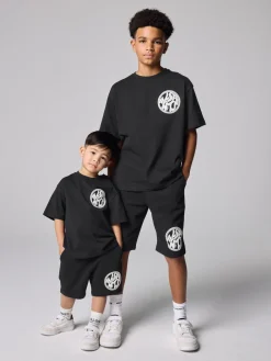 smALLSAINTS Noir - Ensemble t-shirt et short en molleton Distortion| Shorts