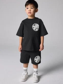 smALLSAINTS Noir - Ensemble t-shirt et short en molleton Distortion| Shorts