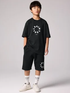 smALLSAINTS Noir - Ensemble t-shirt et short en molleton Tierra| Shorts