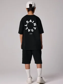 smALLSAINTS Noir - Ensemble t-shirt et short en molleton Tierra| Shorts