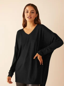 Clearance Friends Like These - Haut tunique Manche longue col en V en jersey doux Noir
