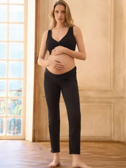 Seraphine Noir - Jean de Grossesse Underbump Coupe ajustée en tissu bio haut de gamme|Femme Jean|Maternité